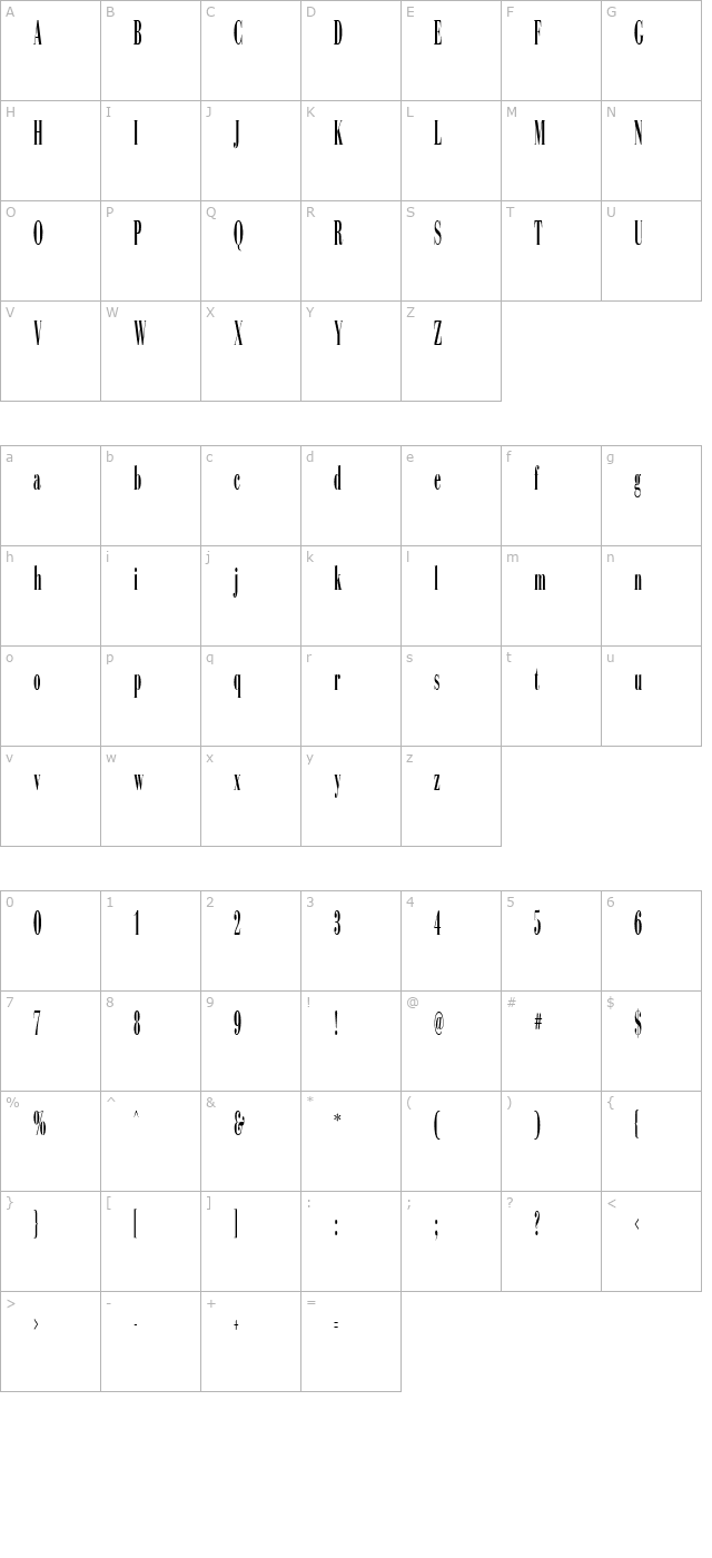 sinema-display-ssi-extra-condensed character map