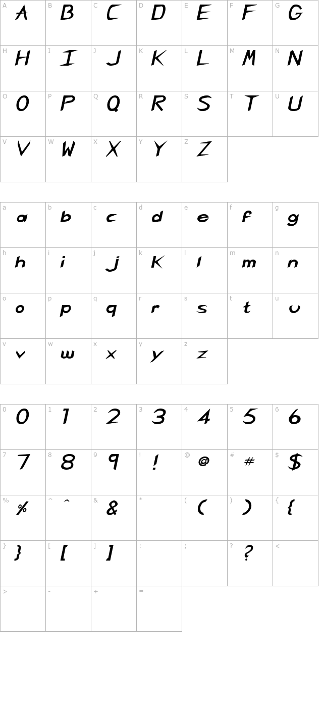 Singapore BoldItalic character map