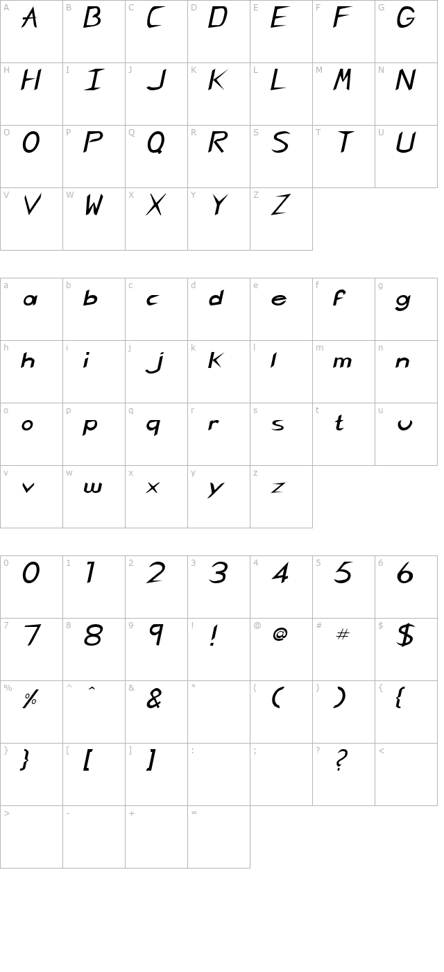 singapore-italic character map