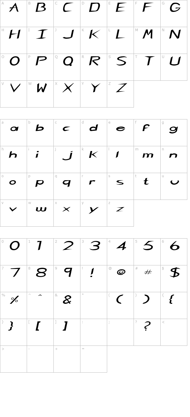 singaporeextended-italic character map