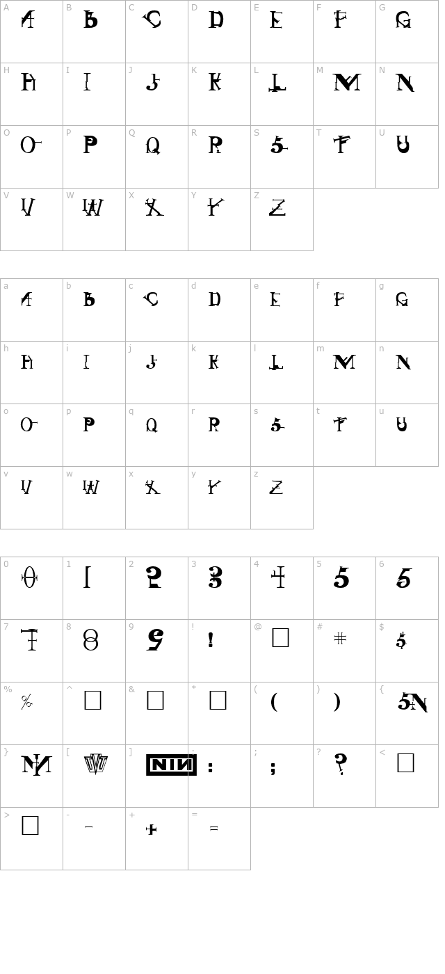 Singothic Regular character map