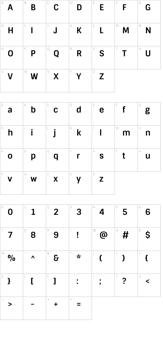 Sintony Bold character map