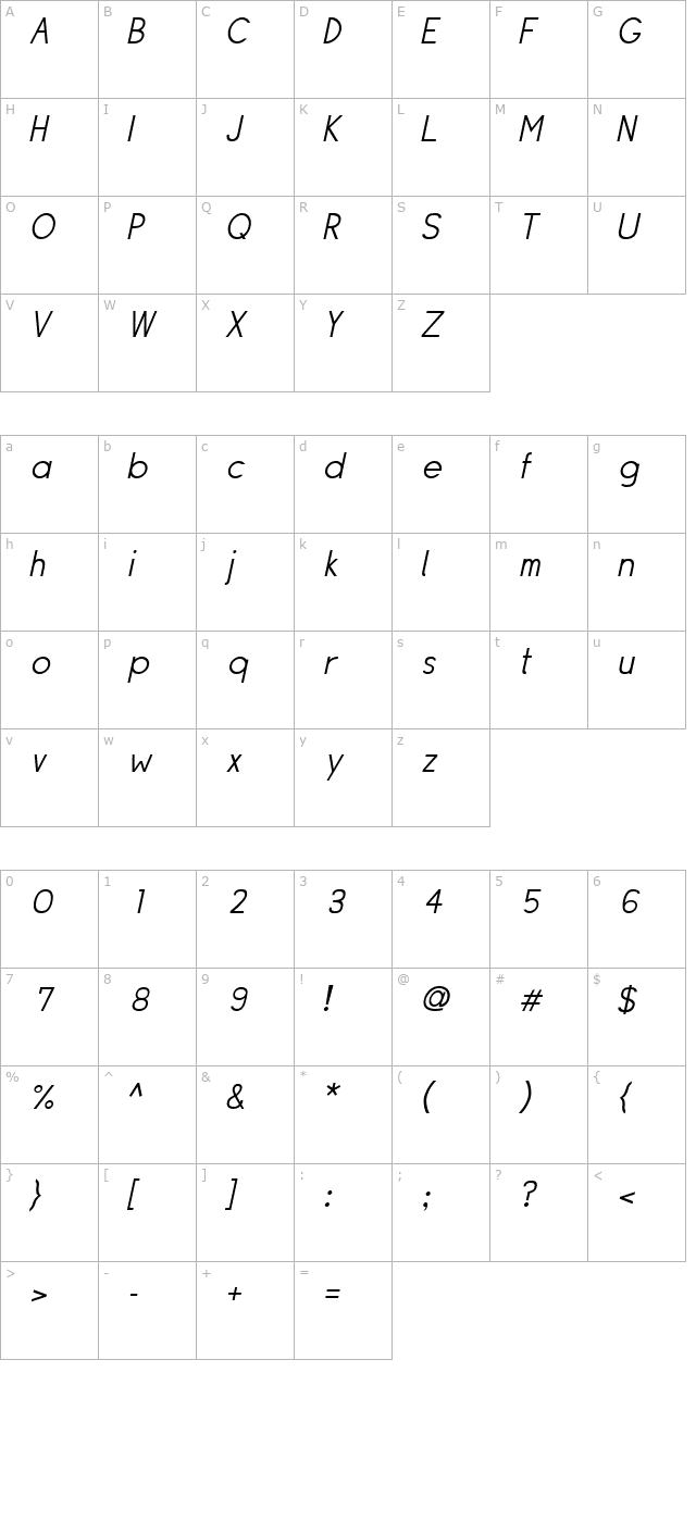 siple-lightoblique character map