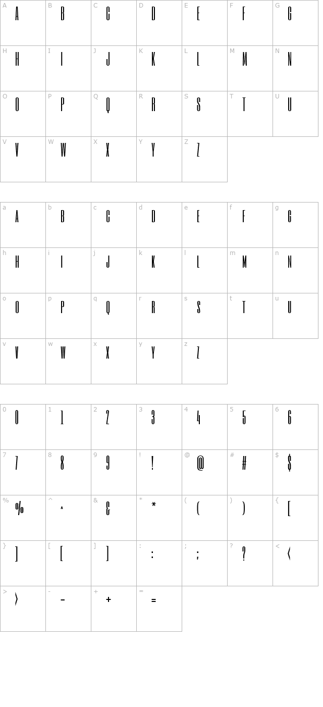 Six Caps character map