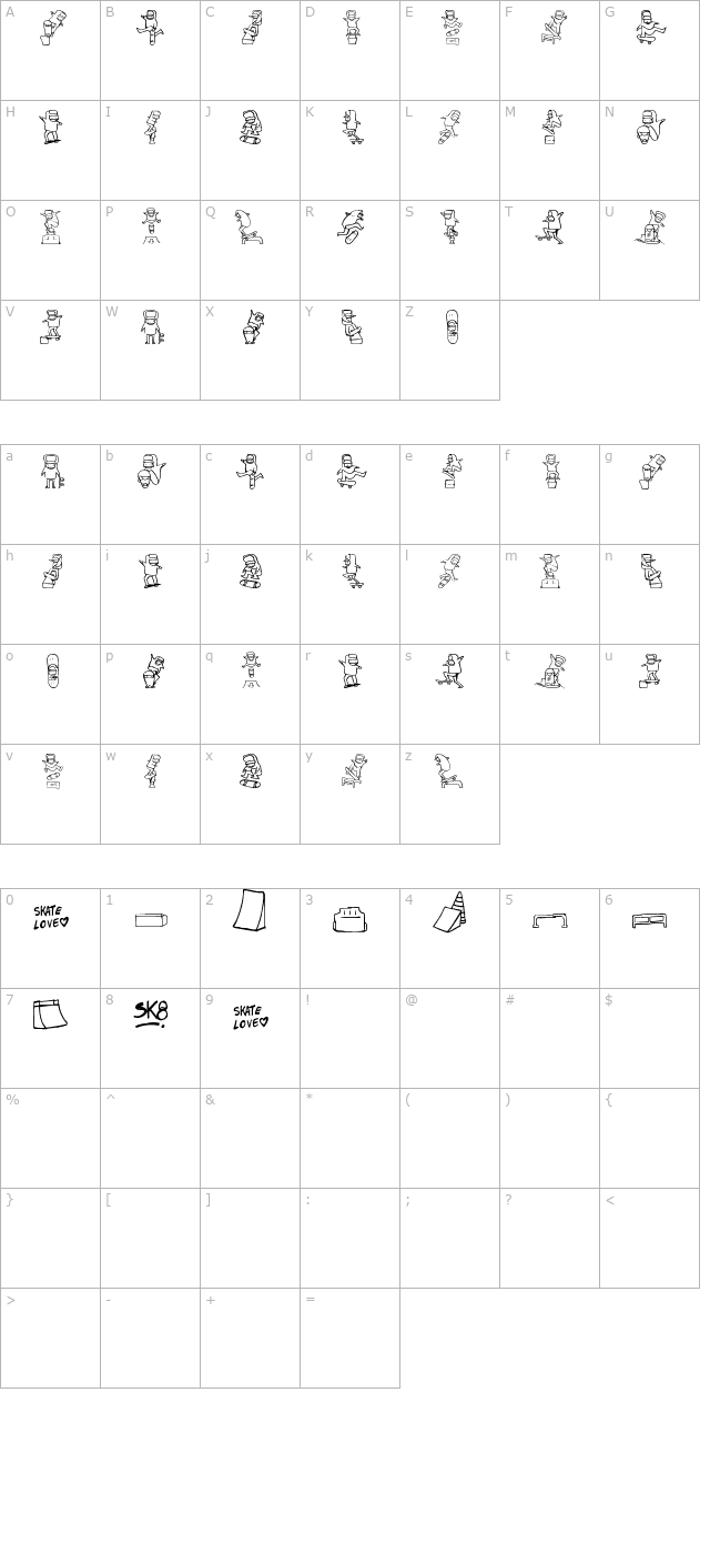 skatelove 2.0 character map