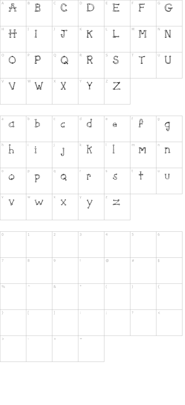 SketchBones character map