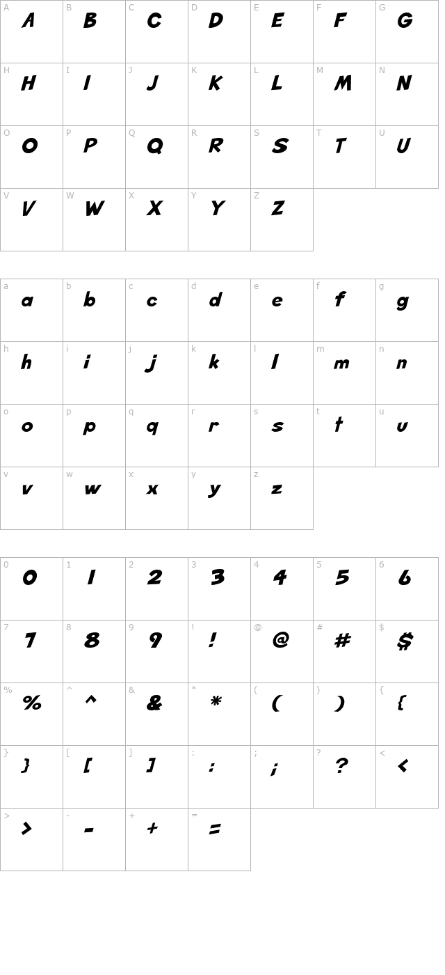 SketchHeavy Italic character map