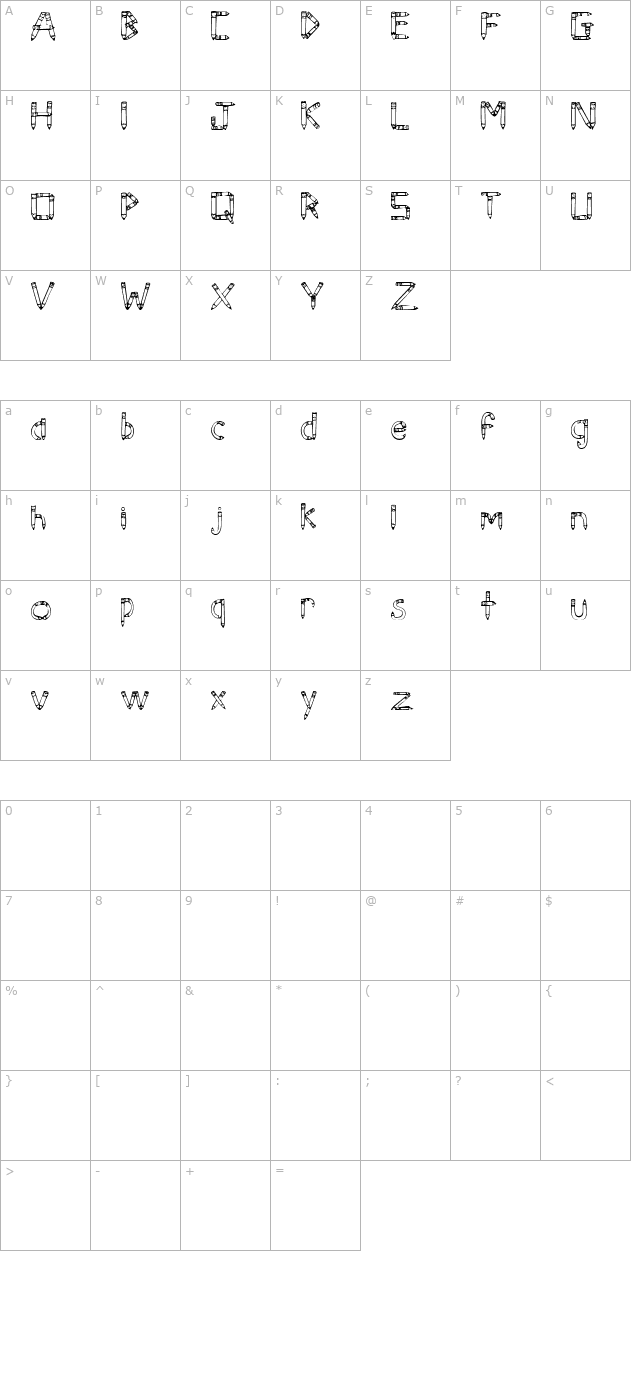 SketchPencils character map