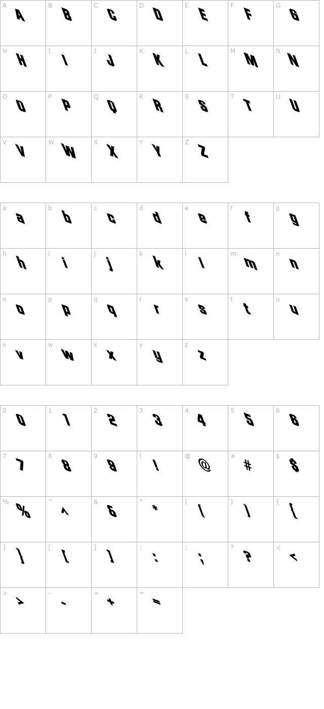 skewed-sf-bold character map