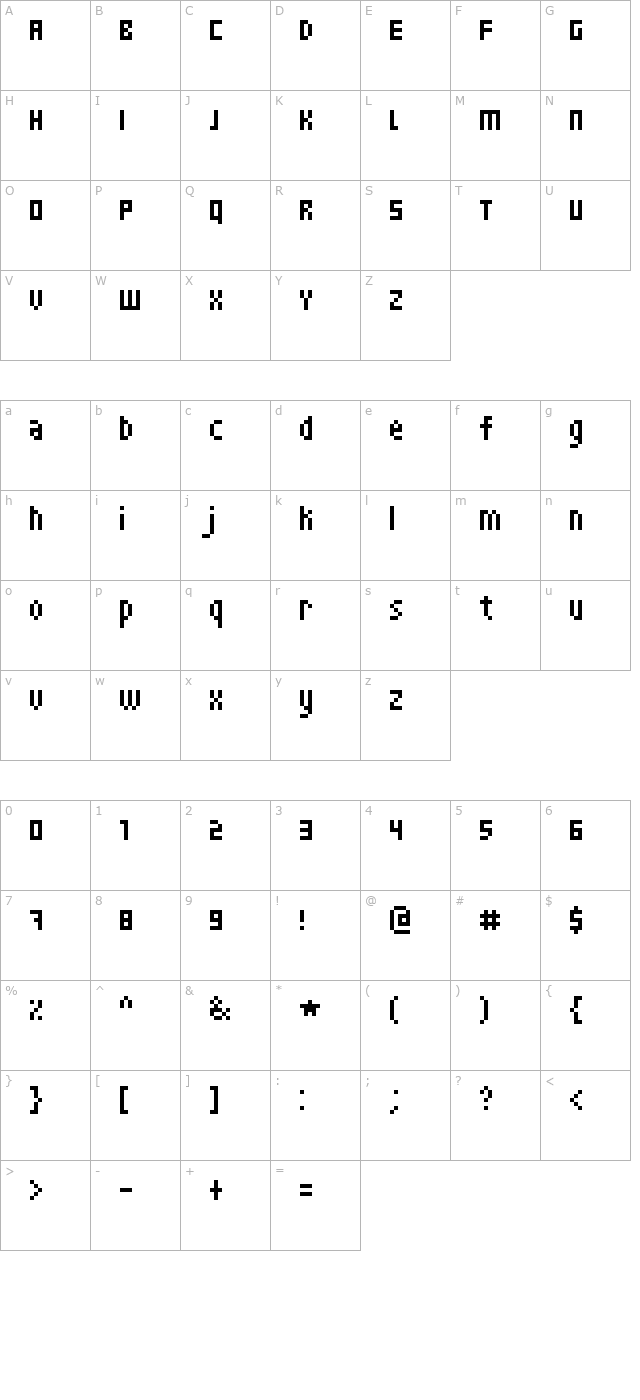 skinny character map