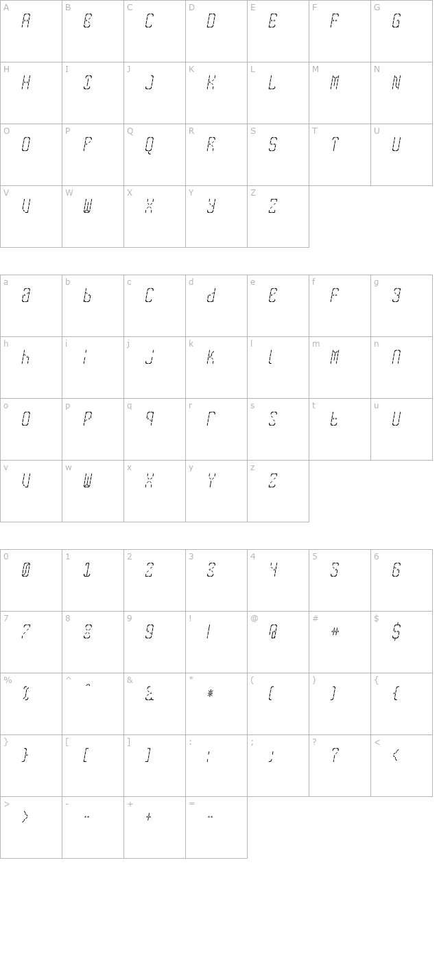 SkreanRegular Oblique character map