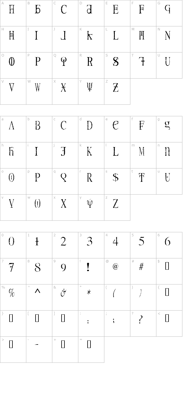 skreech-caps character map