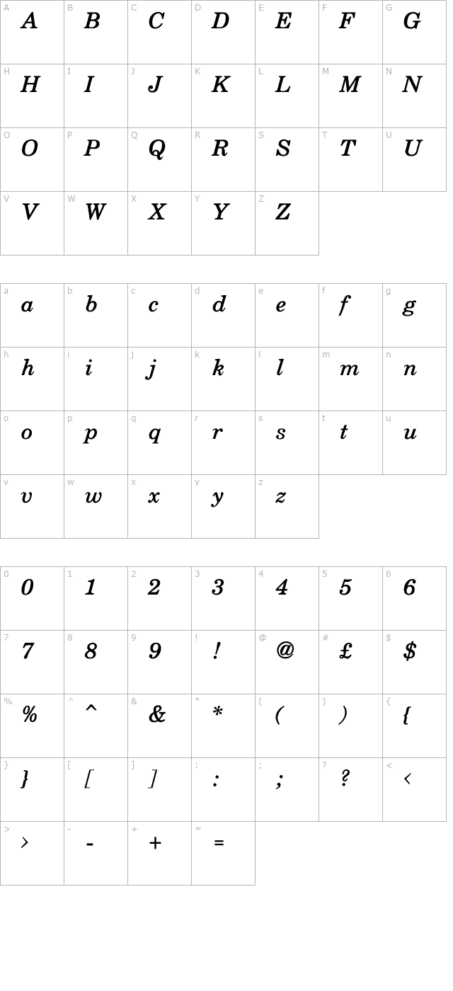 skt-centurion-bold-italic character map