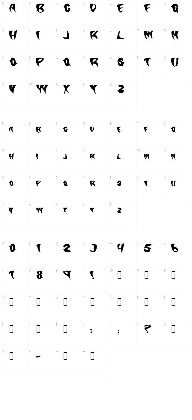 Slasher Bold character map