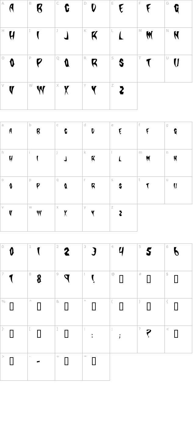 slashercondensed character map