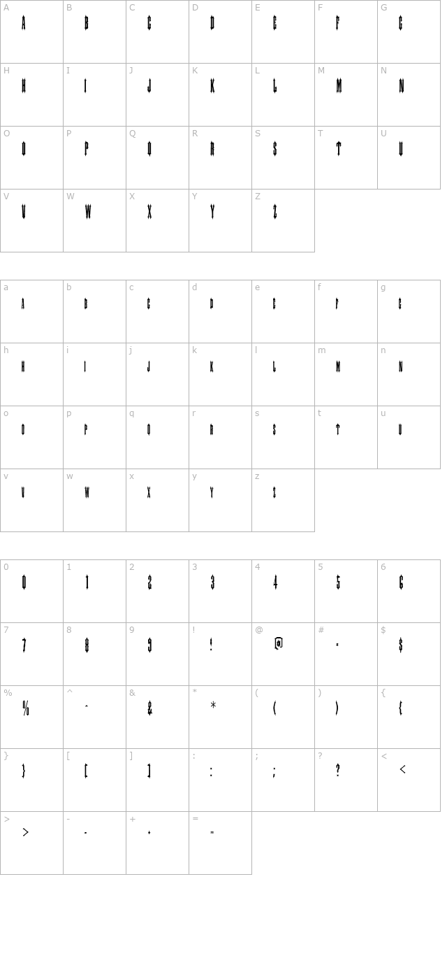 SlayerCondensed character map