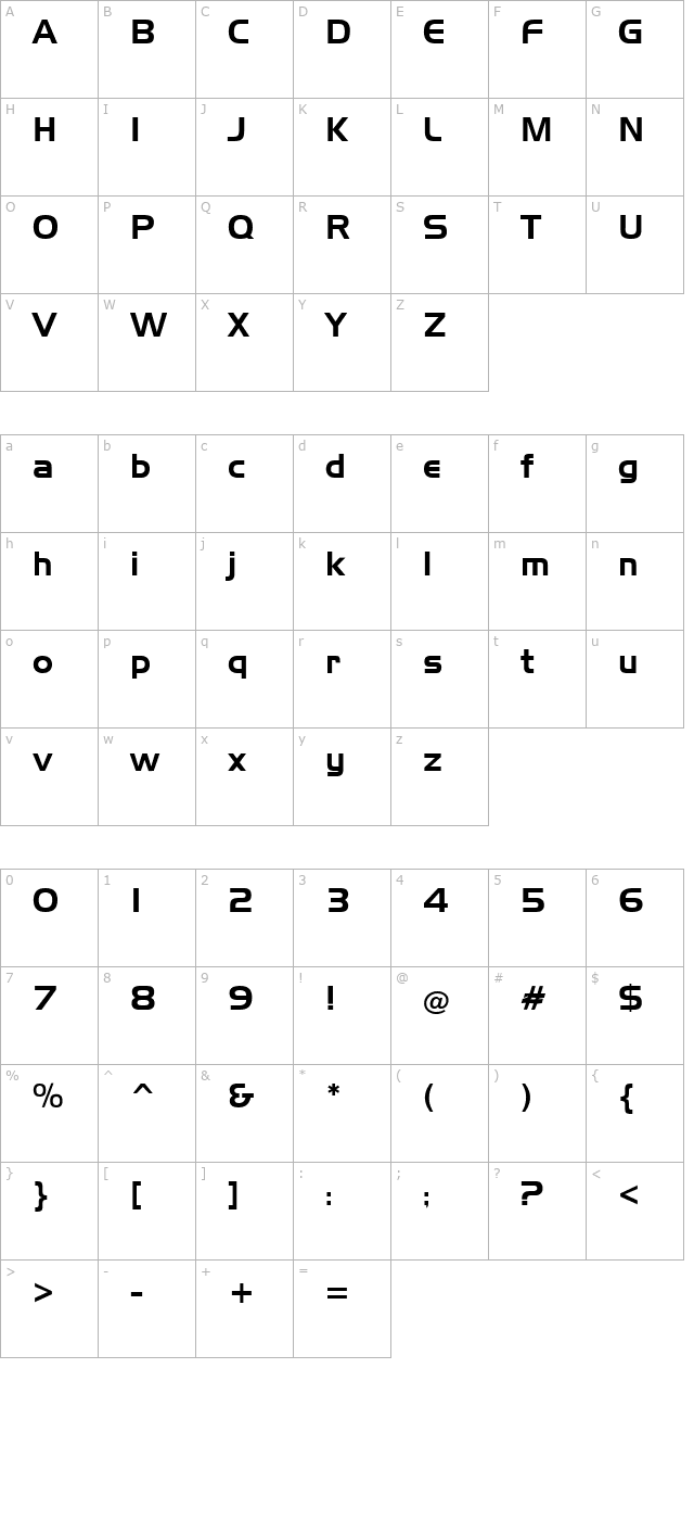 Slicker Regular character map