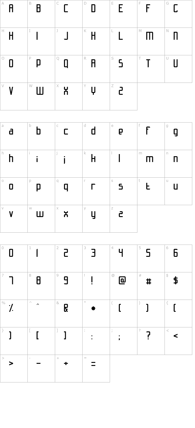 Slidfis character map