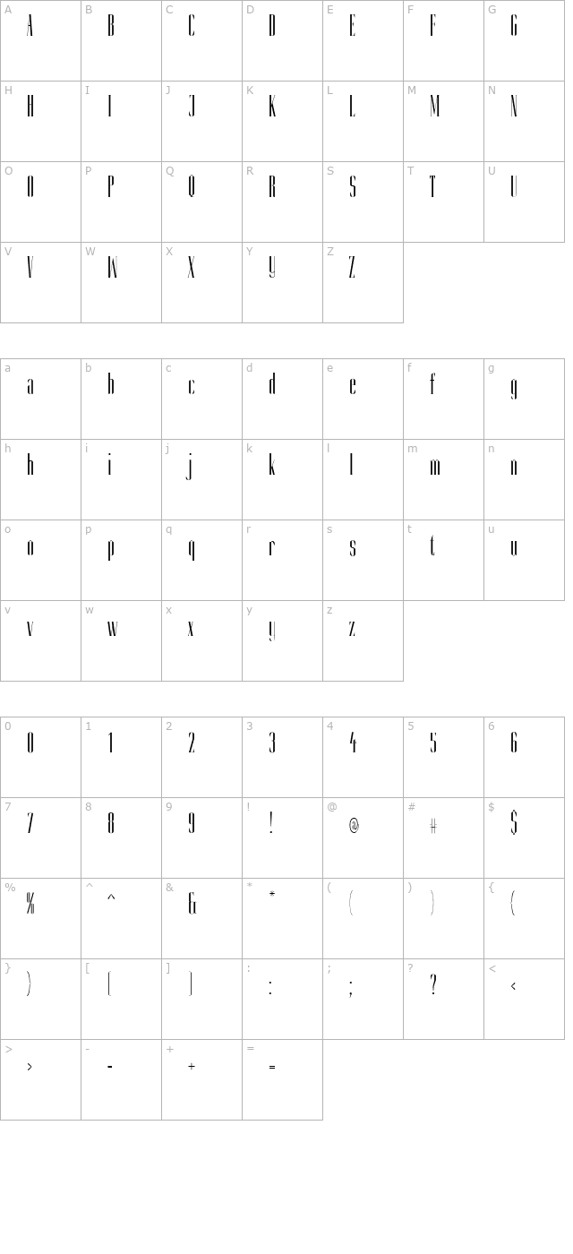 Slim Kim Light PDF character map