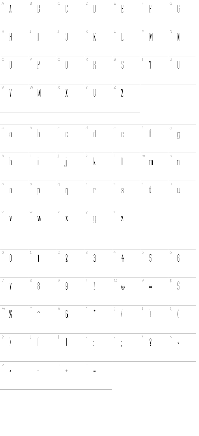 Slim Kim Plain PDF character map