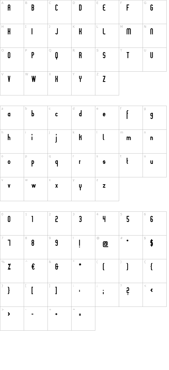 Slimania Bold character map