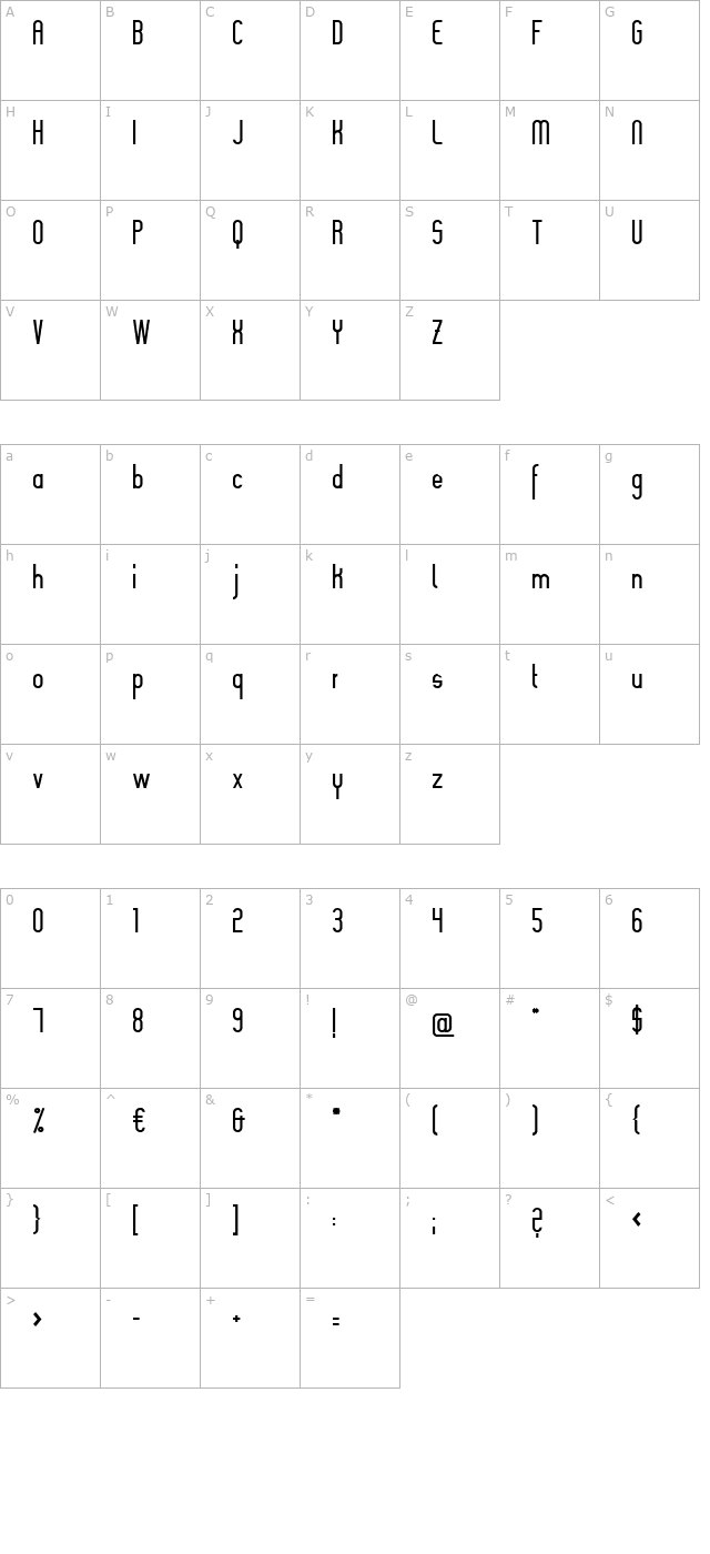 Slimania character map