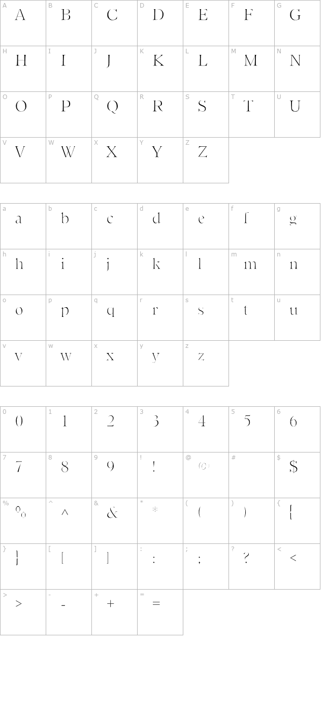 slimfit-sf character map