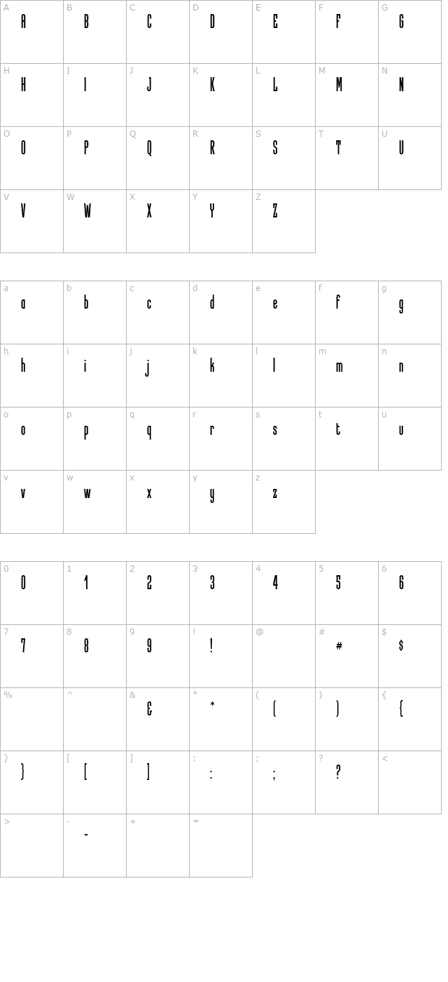 Slimline-Bold character map