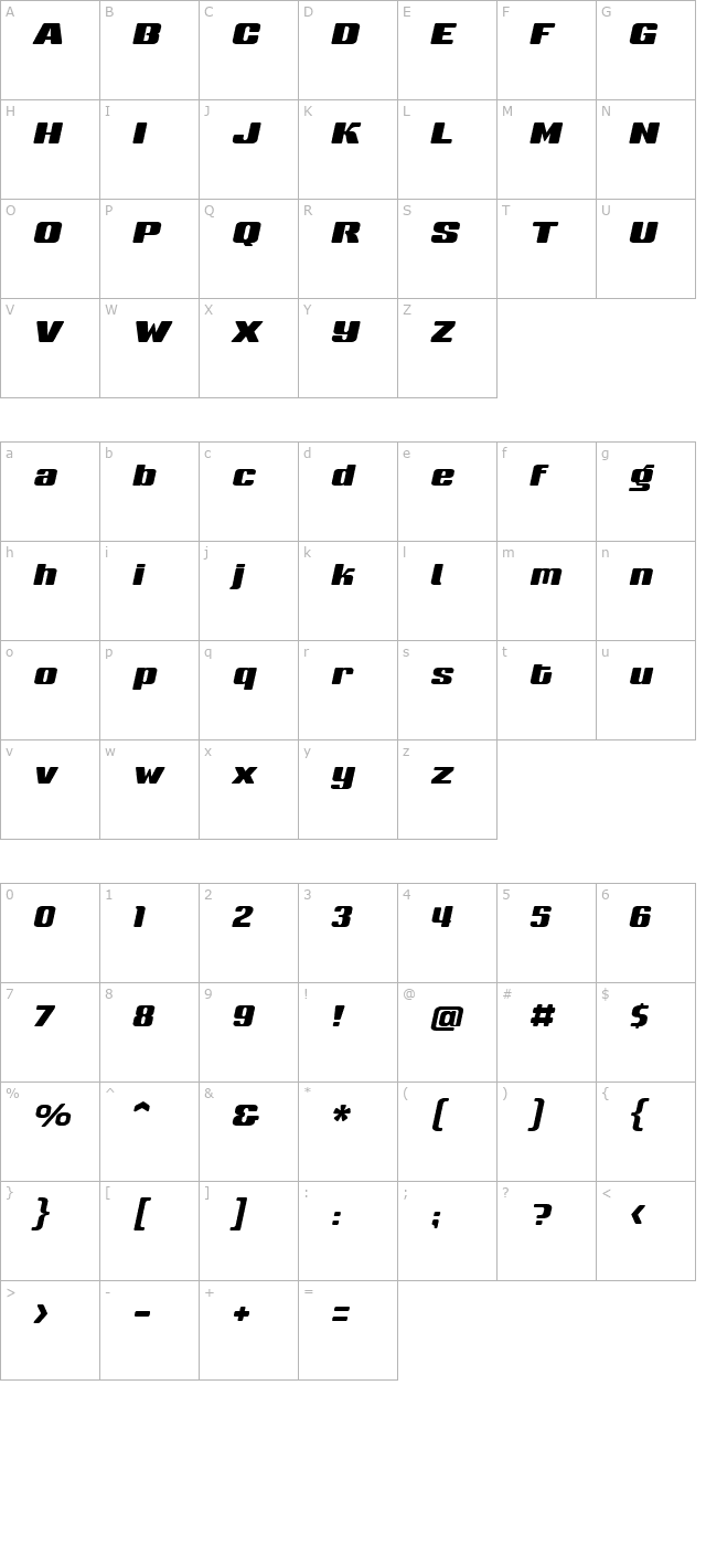 sneakers-medium-italic character map