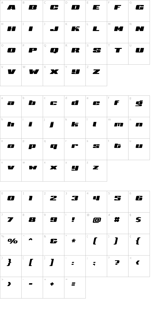 Sneakers UltraWide Italic character map