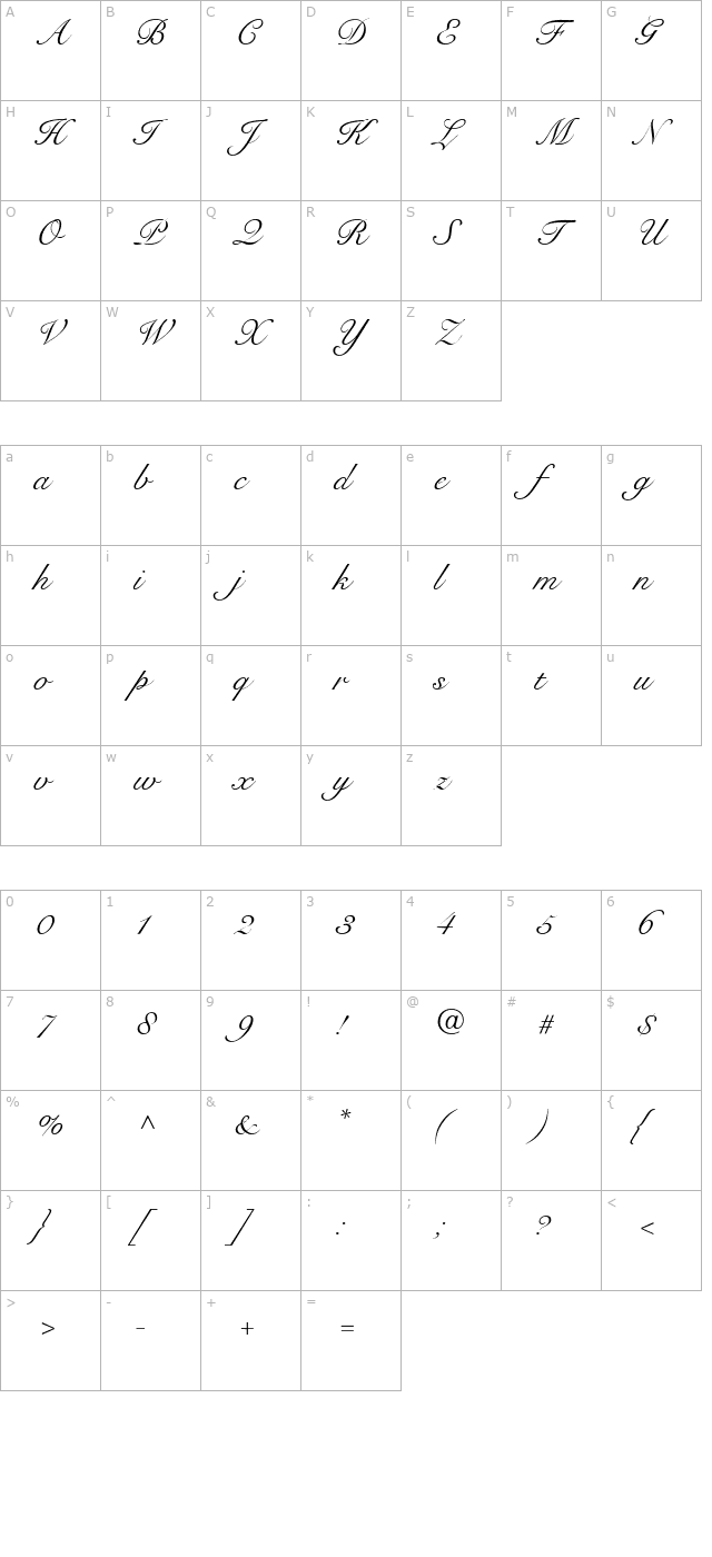 snell-roundhand-script character map