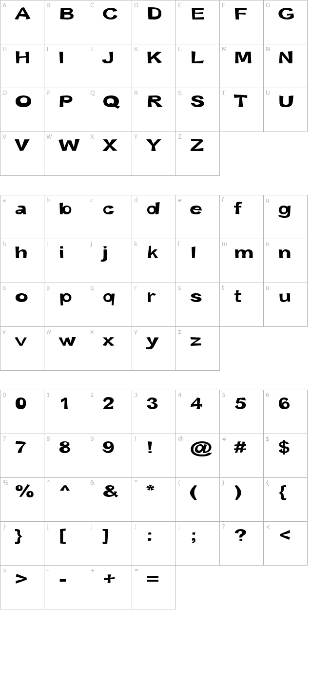 Snott Bold character map