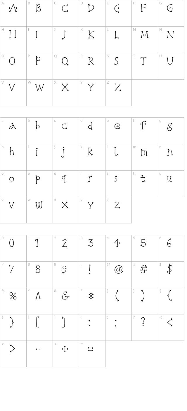 Snowburst One character map