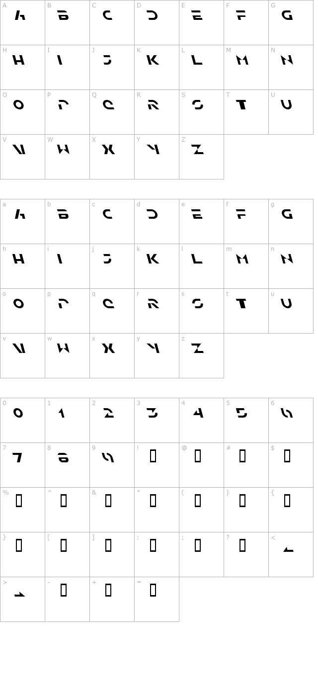 Solar Sailer Italic character map