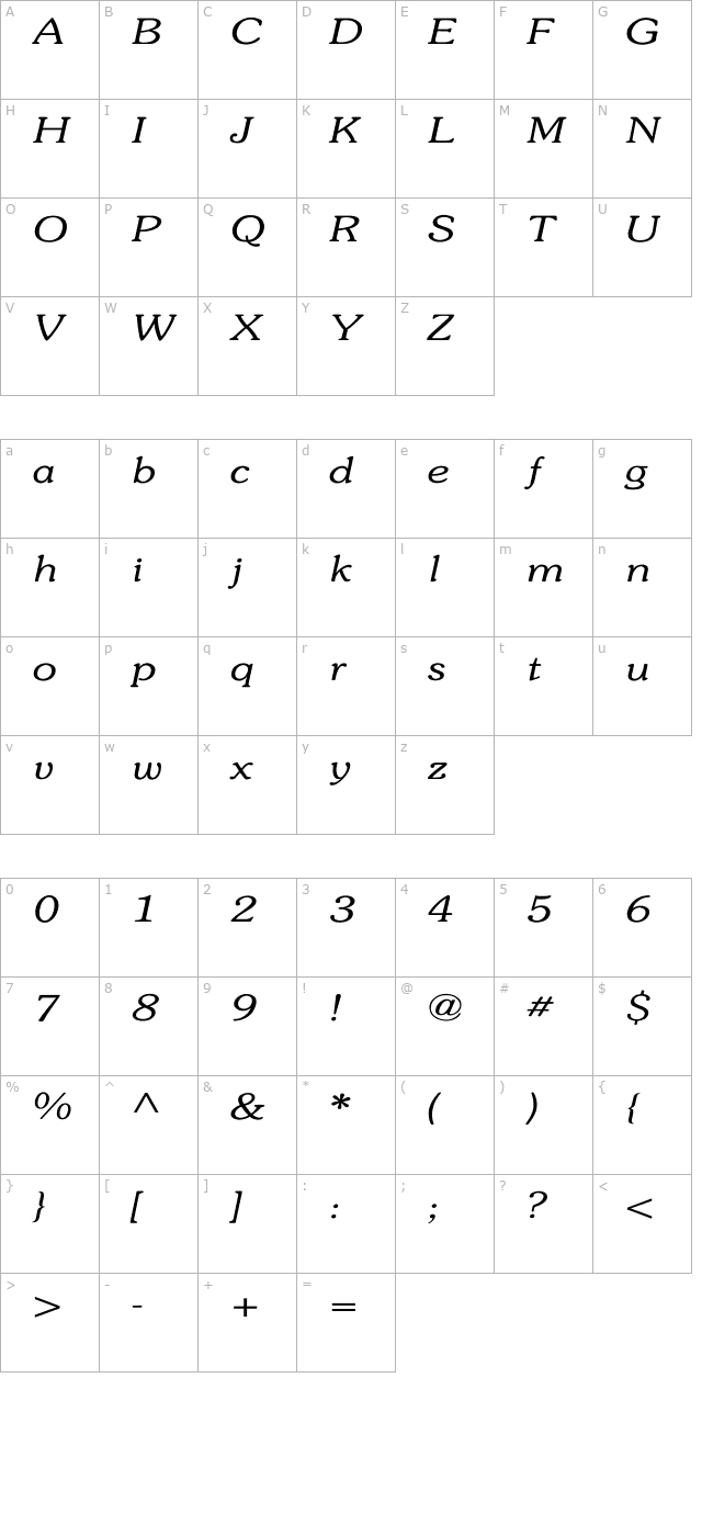 souvenir-light-italic-wd character map