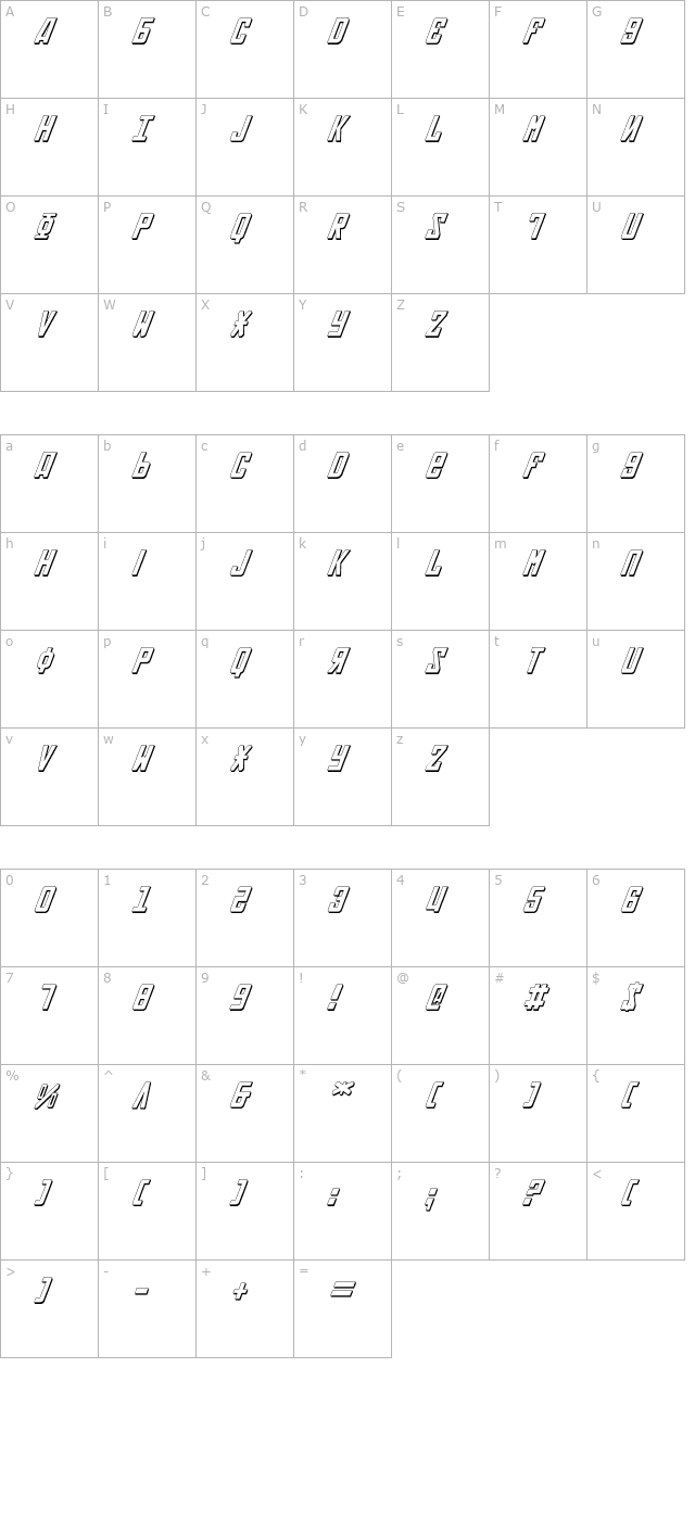 Soviet 3D Italic character map