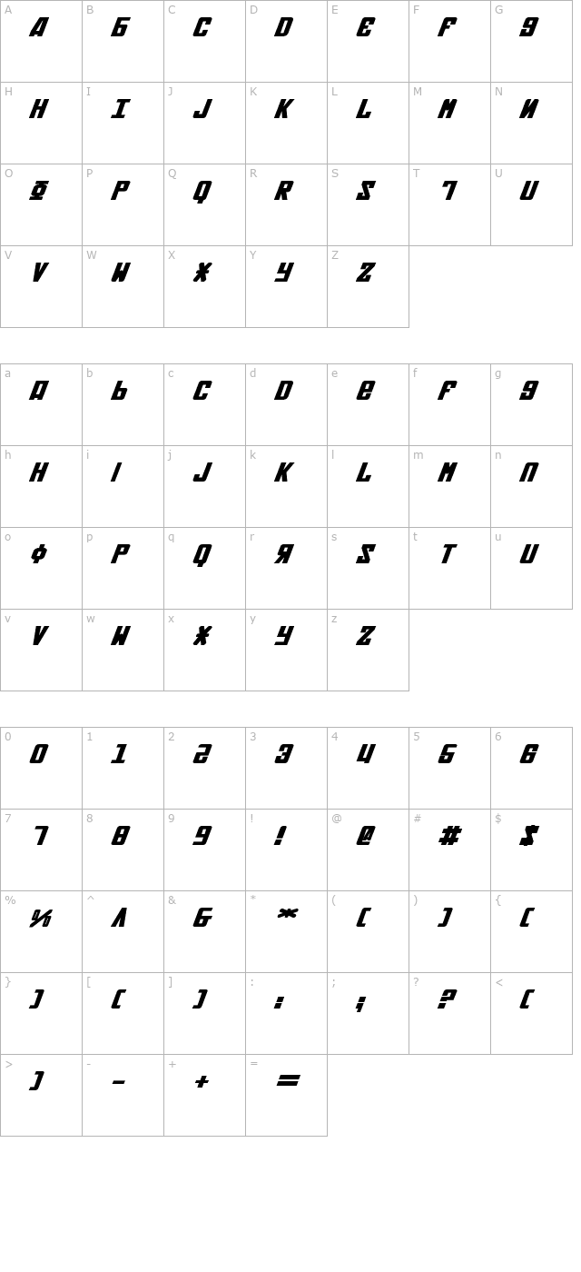 soviet-bold-expanded-italic character map