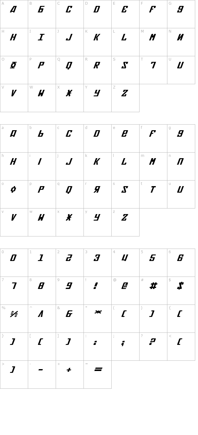 soviet-expanded-italic character map