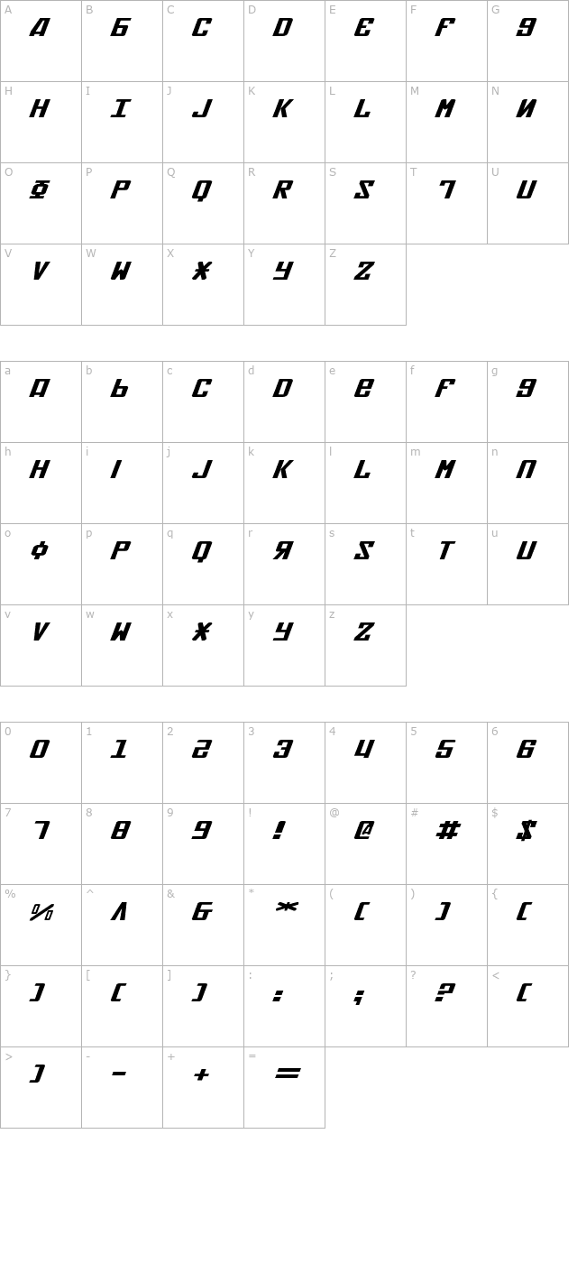 soviet-extra-expanded-italic character map