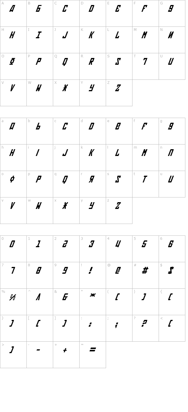 soviet-italic character map