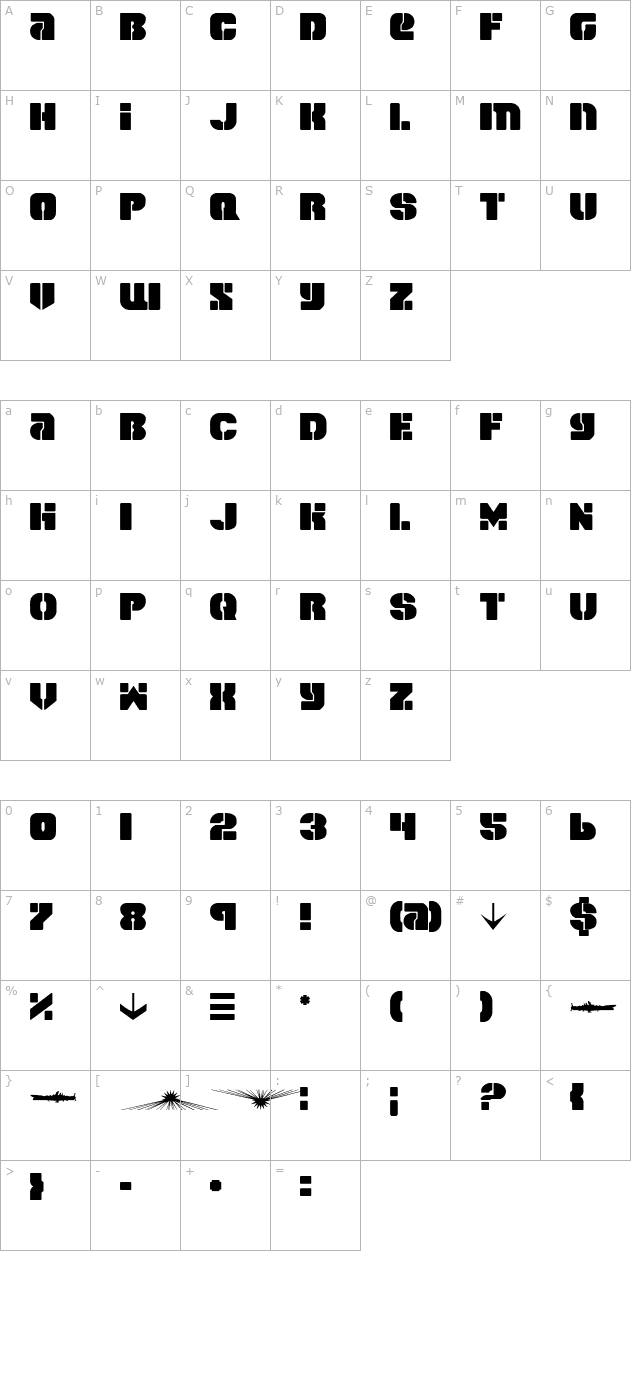 Space Cruiser character map