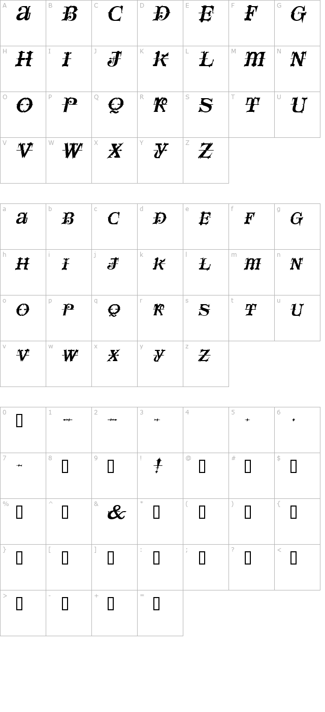 SpaceIvey Italic character map