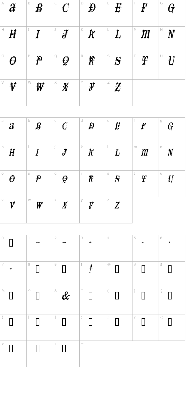 spaceiveycondensed-italic character map