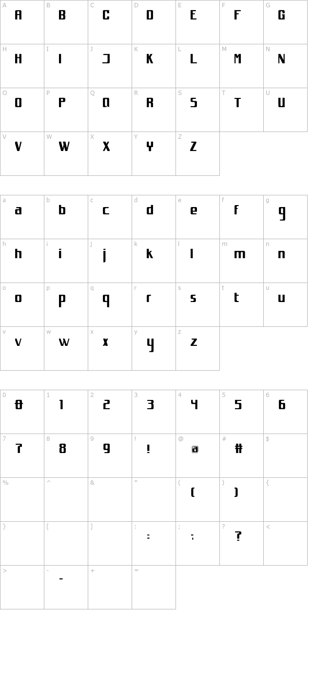 spacejunkXL character map