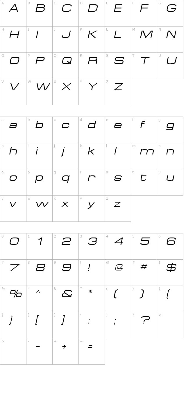 spaceout-italic character map