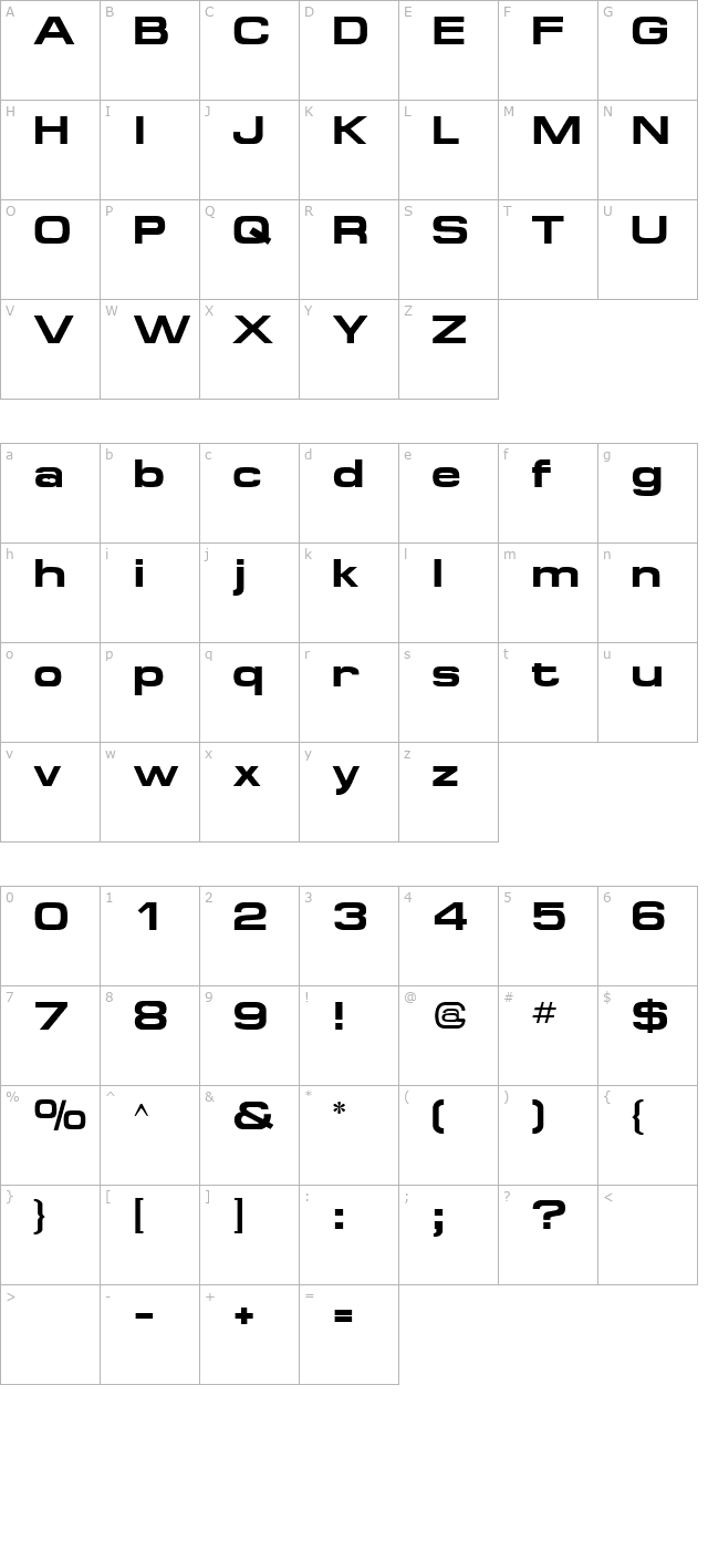 SpaceOutBold character map