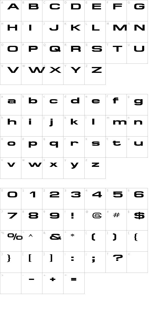 SpaceOutBoldExtended character map