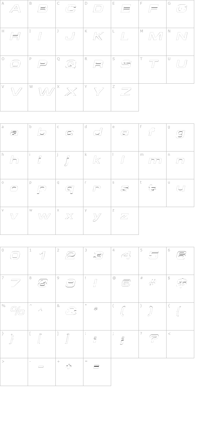 spaceoutboldoutline-italic character map