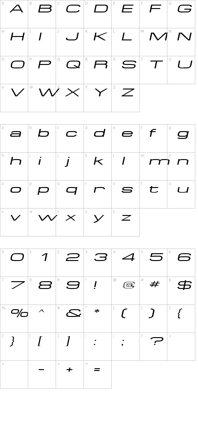 spaceoutextended-italic character map