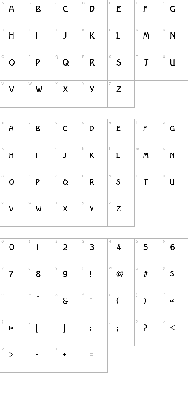 Spartana-Regular character map